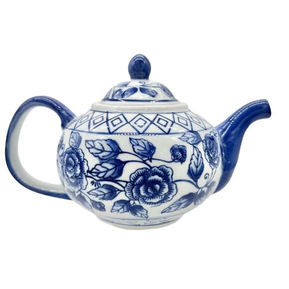 Bella Casa By Ganz Teapot with Lid Blue White Porcelain Floral 9 x 6 inches - Picture 6 of 9